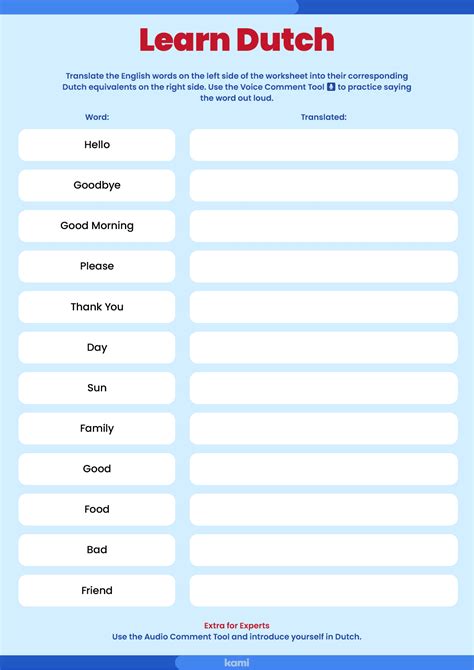 Dutch Words Worksheet for Teachers | Perfect for grades 10th, 11th ...