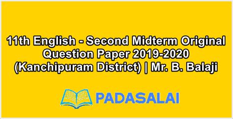 11th English - Second Midterm Original Question Paper 2019-2020 ...
