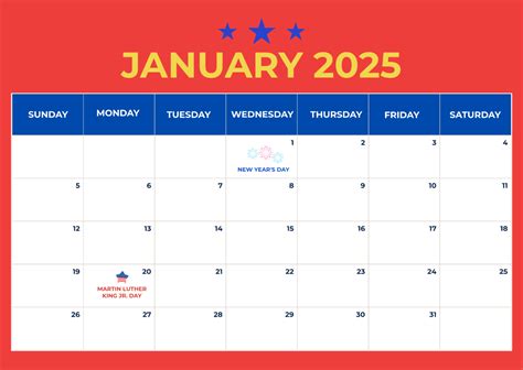 Free January 2025 Calendar with US Holidays Template to Edit Online