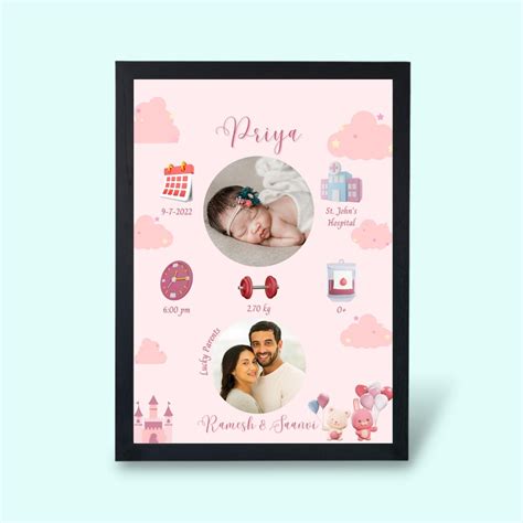 Personalized New Baby Born Frame - Girl | Newborn Baby Gift | Newborn ...