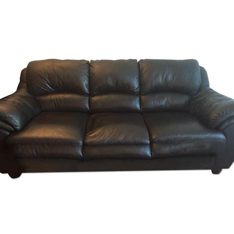 Raymour & Flanigan Black Faux-Leather Sofa - AptDeco
