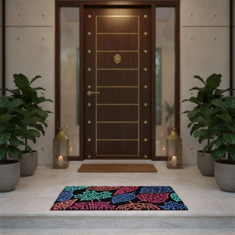 Neon Outline Leaf Coir Doormat - Bold Modern Nature Mat | OnlyMat