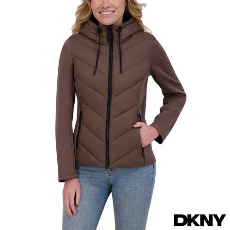 DKNY Women's Mixed Media Jacket in Taupe, Large | Costco UK