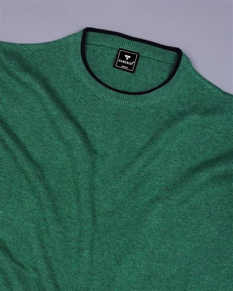 Vibrant Hunter Green Melange Knitted Cotton Full Sleeves T-Shirt – Hamercop
