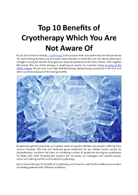Top 10 Benefits Of Cryotherapy Which You Are Not Aware Of - Top 10 ...