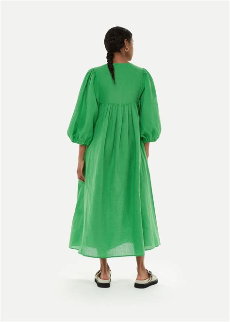 Green Gloria Linen Blend Dress | WHISTLES | Whistles UK