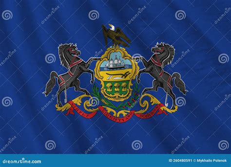 Pennsylvania US State Flag with Big Folds Waving Close Up Under the ...