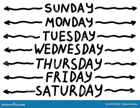 Handwritten Days of Week. Sunday, Monday, Tuesday, Wednesday, Thursday ...