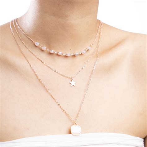 Rose Gold Triple-Layered Star and Circle Necklace – REEST - Get Your ...