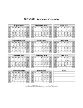 Printable 2020-2021 Academic Calendar