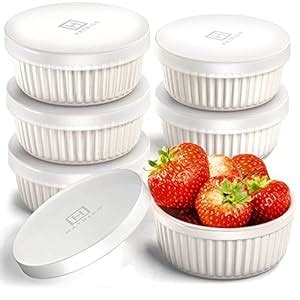 Buy Hatrigo Porcelain Ramekins with Silicone Storage Lids, Set of 6 ...