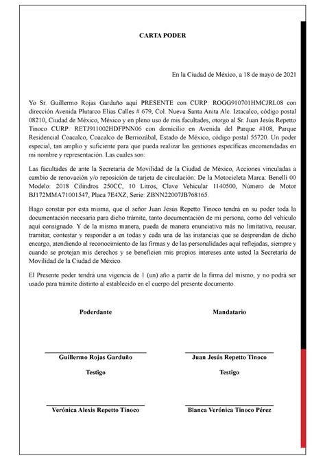 Carta Poder Cdmx Mexico