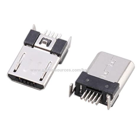 Taiwan Micro USB 5 Pin Male B Type SMT Board Cut Type Right Angle Metal ...