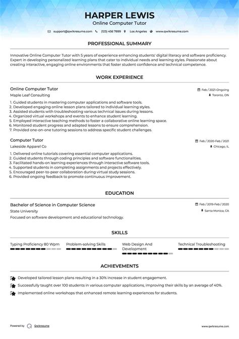 Image result for Computer Tutor Resume