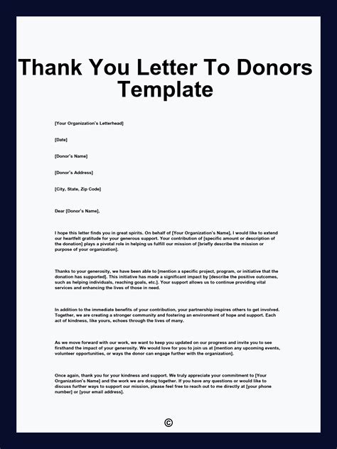 Thank You Letter To Donors Template
