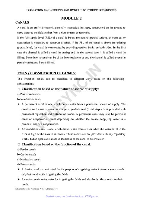 IRRIGATION ENGINEERING AND HYDRAULIC STRUCTURES (BCV602) MODULE 2 ...