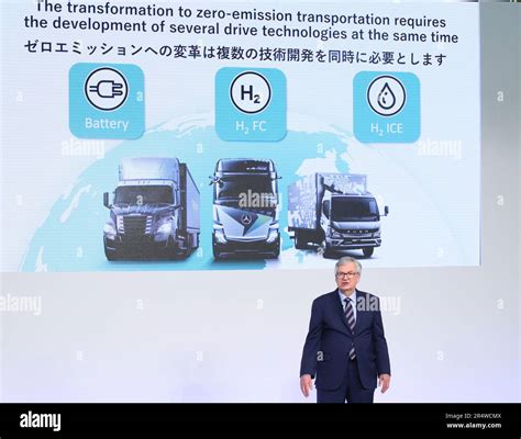 Tokyo, Japan. 30th May, 2023. Germany's Daimler Truck CEO Martin Daum announces Toyota's ...