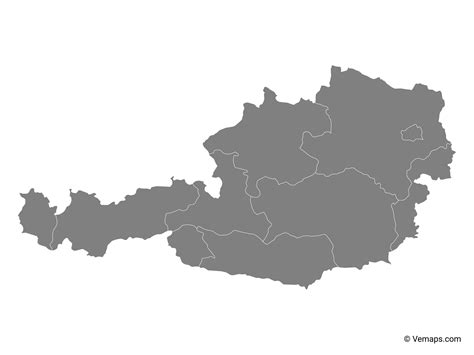 Grey Map of Austria with States | Free Vector Maps