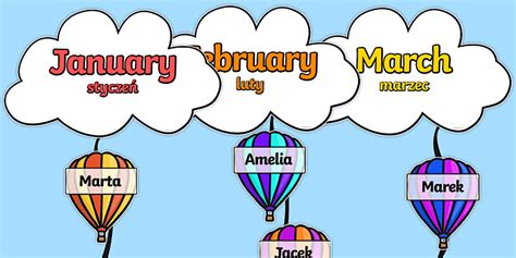 Editable Hot Air Balloon Birthday Display Polish Translation