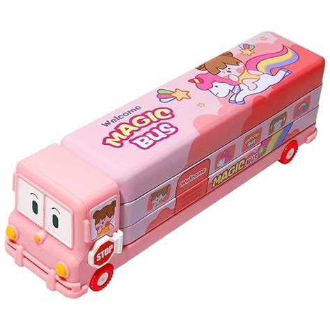 SPOCCO | Metal Bus Pencil Box - School Bus Pencil Case for Kids, Pencil ...