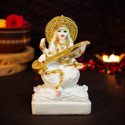 Ekhasa Aura Series Marble Dust Maa Saraswati Idol (5 inch) | Gold Plat ...
