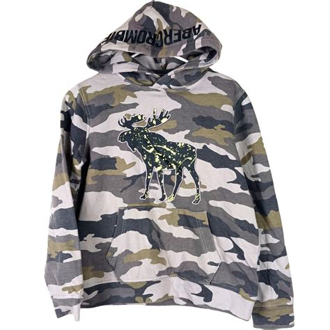 Abercrombie Kids Camo Hoodie Pullover Moose Animal... - Depop