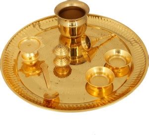 JGS Gold Plated Brass Handmade Decorative Pooja Thali Set of 8 Pieces ...