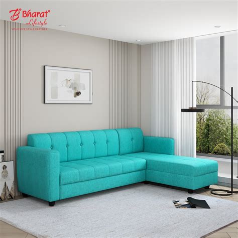 Bharat Lifestyle Deno L Shape Fabric Sofa (LHD) | 5 Seater | Aqua Blue
