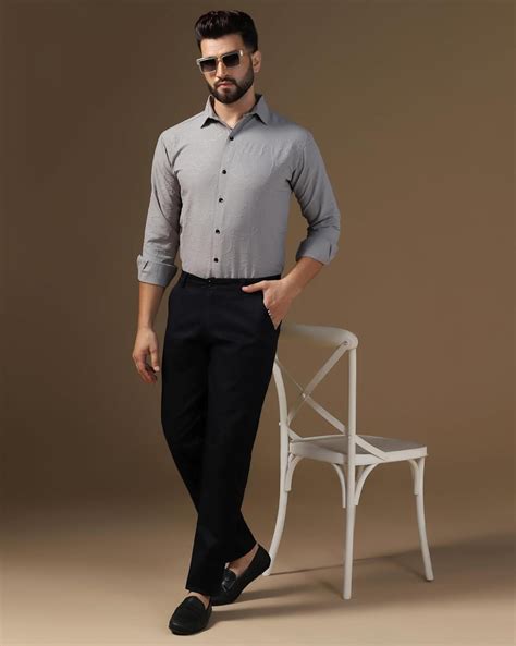 Buy Grey Full Sleeve Spread Collar Cotton Casual Shirt For Men | tagdo