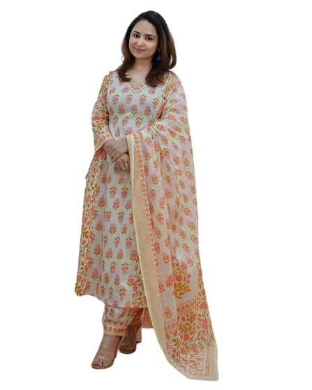 KININA Women's Flared Floral Printed Salwar Afgani Suit Printed Kurta ...