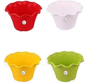 VINSHRA Blossom Flower Pot, 6 Inch, Multicolor, 4 Pieces : Amazon.in ...