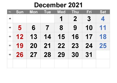 Printable December 2021 Calendar With Holidays in PDF Word | Calendar Dream