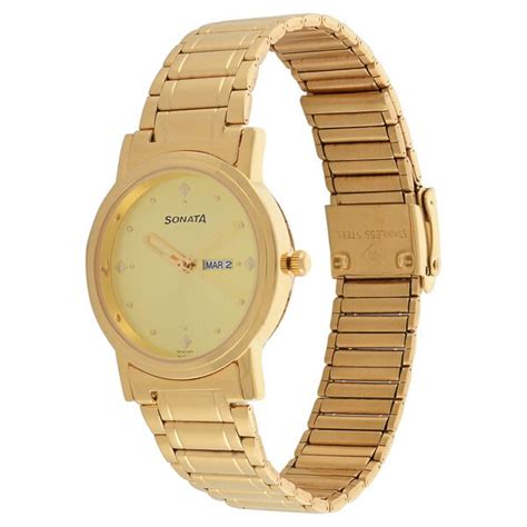 Buy Online Sonata Quartz Analog Champagne Dial Metal Strap Watch for ...