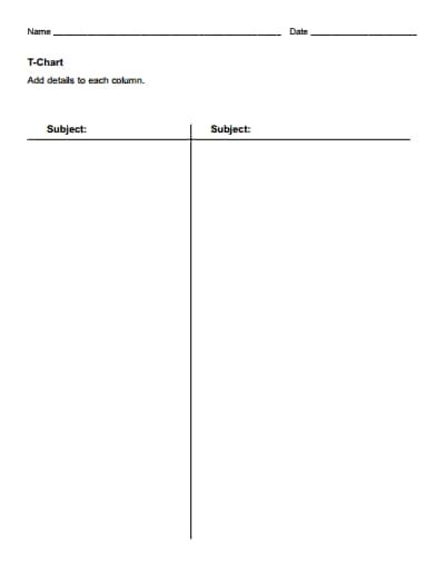 Free Download T Chart Template in PDF