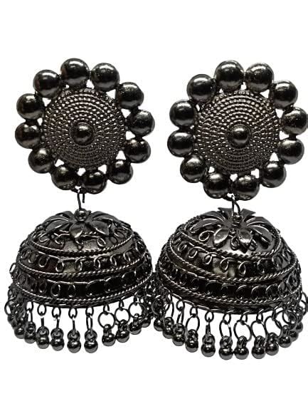 Zoobys Fashion Traditional Metal Black Oxidised Plated Jhumkas For ...