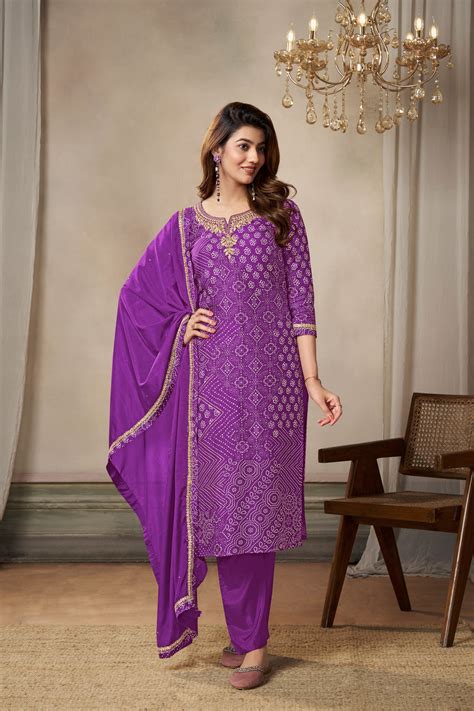 Violet Bandhani Printed Kurta & Pant Set