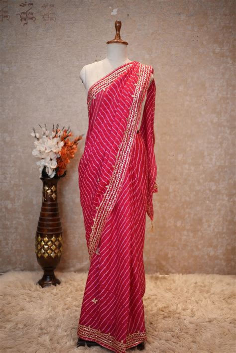 Rajasthani Traditional Leheriya Saree With Kacchi Gota Patti Work (Wit ...