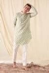 Buy Green Linen Embroidered Kurta And Pant Set For Men by Project Bandi ...
