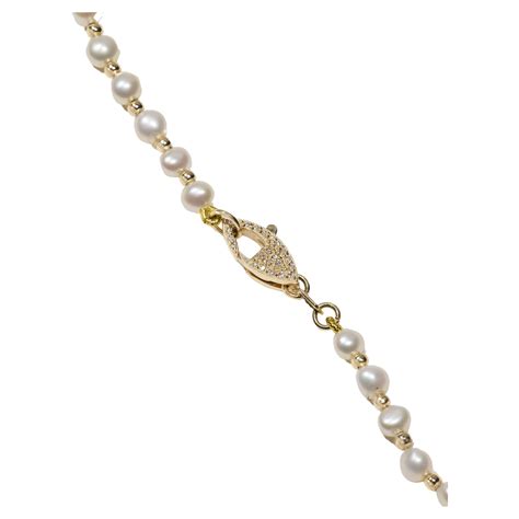14k Gold Freshwater Pearl Necklace with Diamond Clasp For Sale at 1stDibs