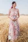 Buy Peach Cotton Floral Square Neck Garden Maxi Dress For Women by THE ...