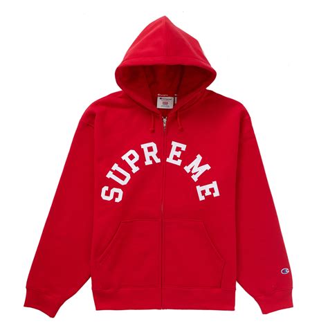 Supreme x Champion Red Zip Up Hoodie - WyCo Vintage Broadway