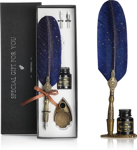 VANGOAL Vintage Carving Feather Pen Set,Glittering Quill Pen Set ...