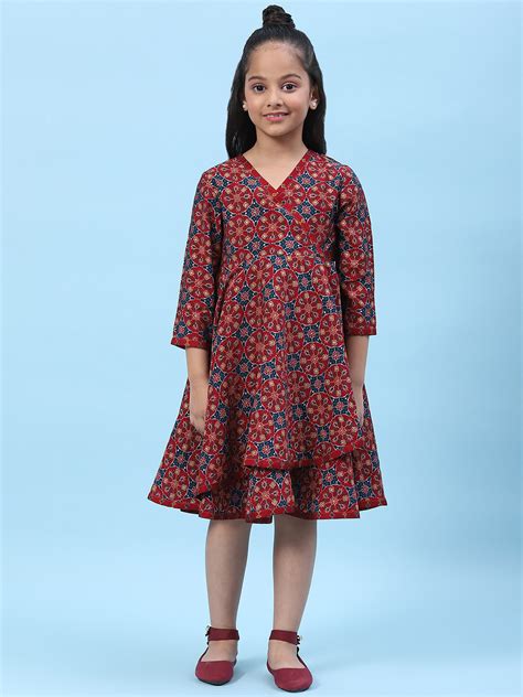 Green & Maroon Silk Front Open Printed Dress