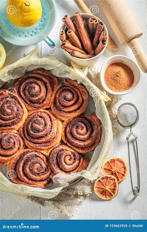 Sweet Cinnamon Buns As Swedish Christmas Dessert Stock Image - Image of ...