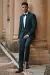 Buy Green Suiting Notched Lapel Tuxedo And Pant Set For Men by Rachit ...