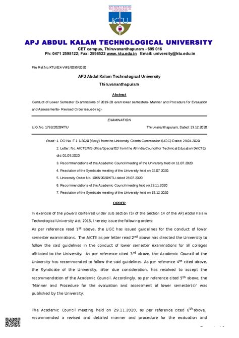 1792UOLower Semester 23 - U.O. 1792/2020/KTU Thiruvananthapuram, Dated ...