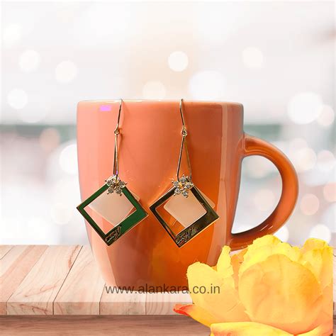 Golden square Floral Hoops - Partywear earrings | ALANKARA