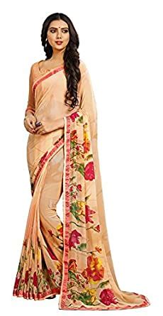 Buy Animesh Silk Mills Georgette Saree With Blouse Piece(6900_Beige ...