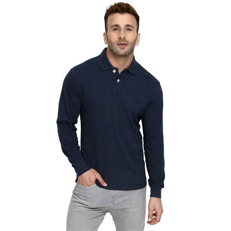 Buy CHKOKKO Blue Polo Collar Neck T-Shirt Online