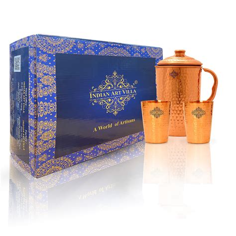 Buy Handcrafted Pure Copper Hammered Design Drinkware Gift Set with 1 ...